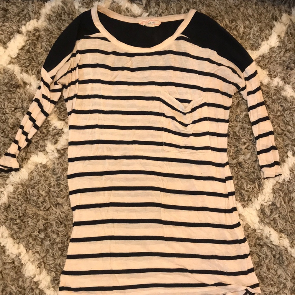 Navy and off white 3/4 stripe top